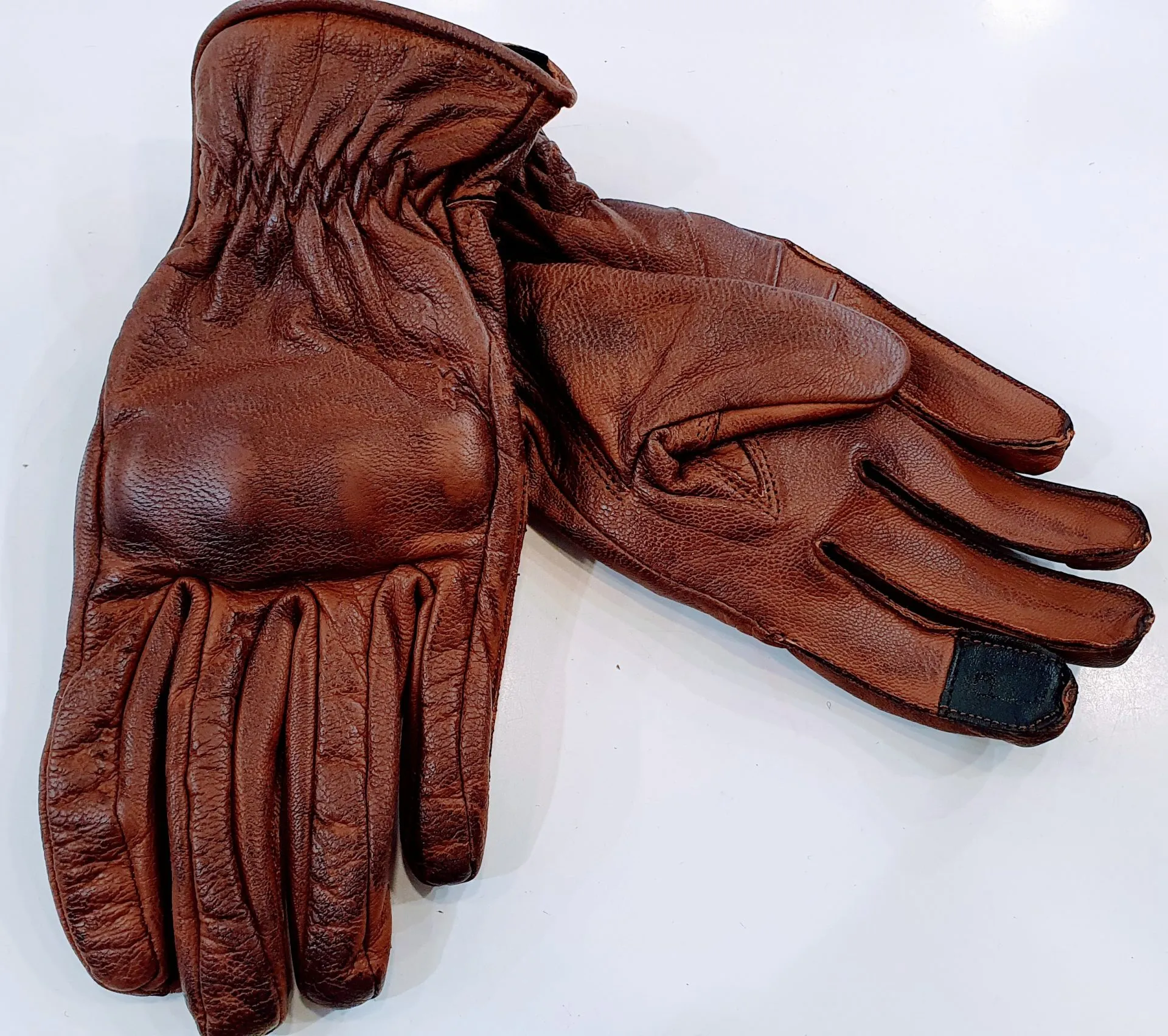 Gants moto Homme – 1/2 saison / Borrego cuir marron vintage – Image 2