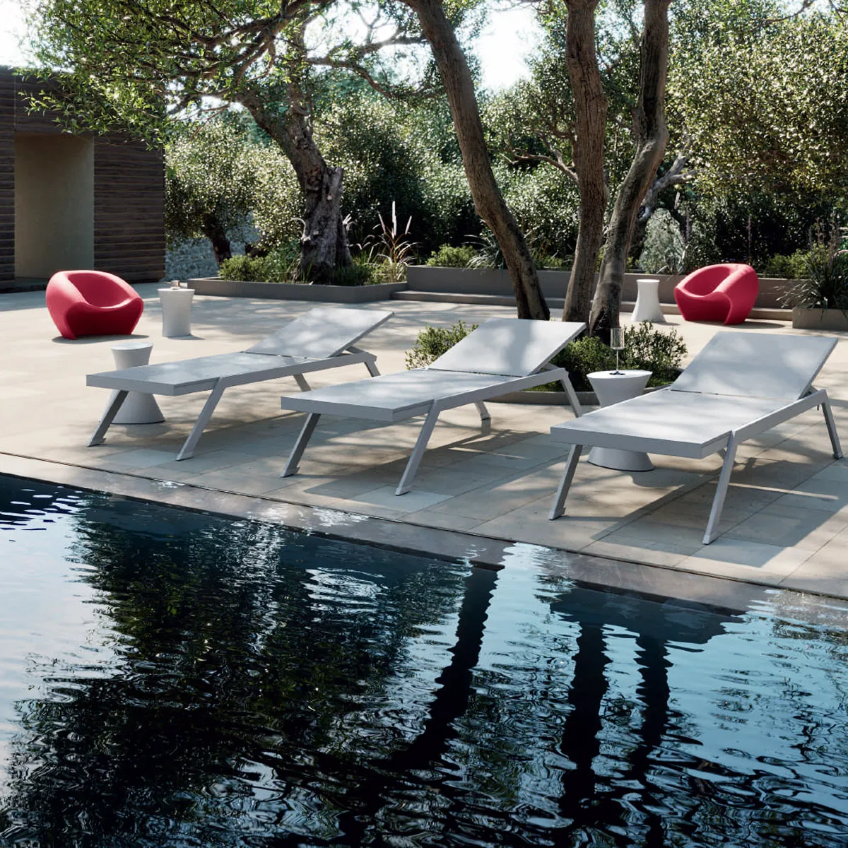 Chaise longue empilable en aluminium et toile textylène BETH – Image 2