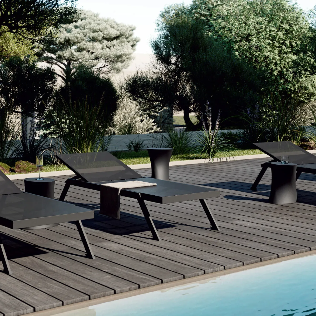 Chaise longue empilable en aluminium et toile textylène BETH