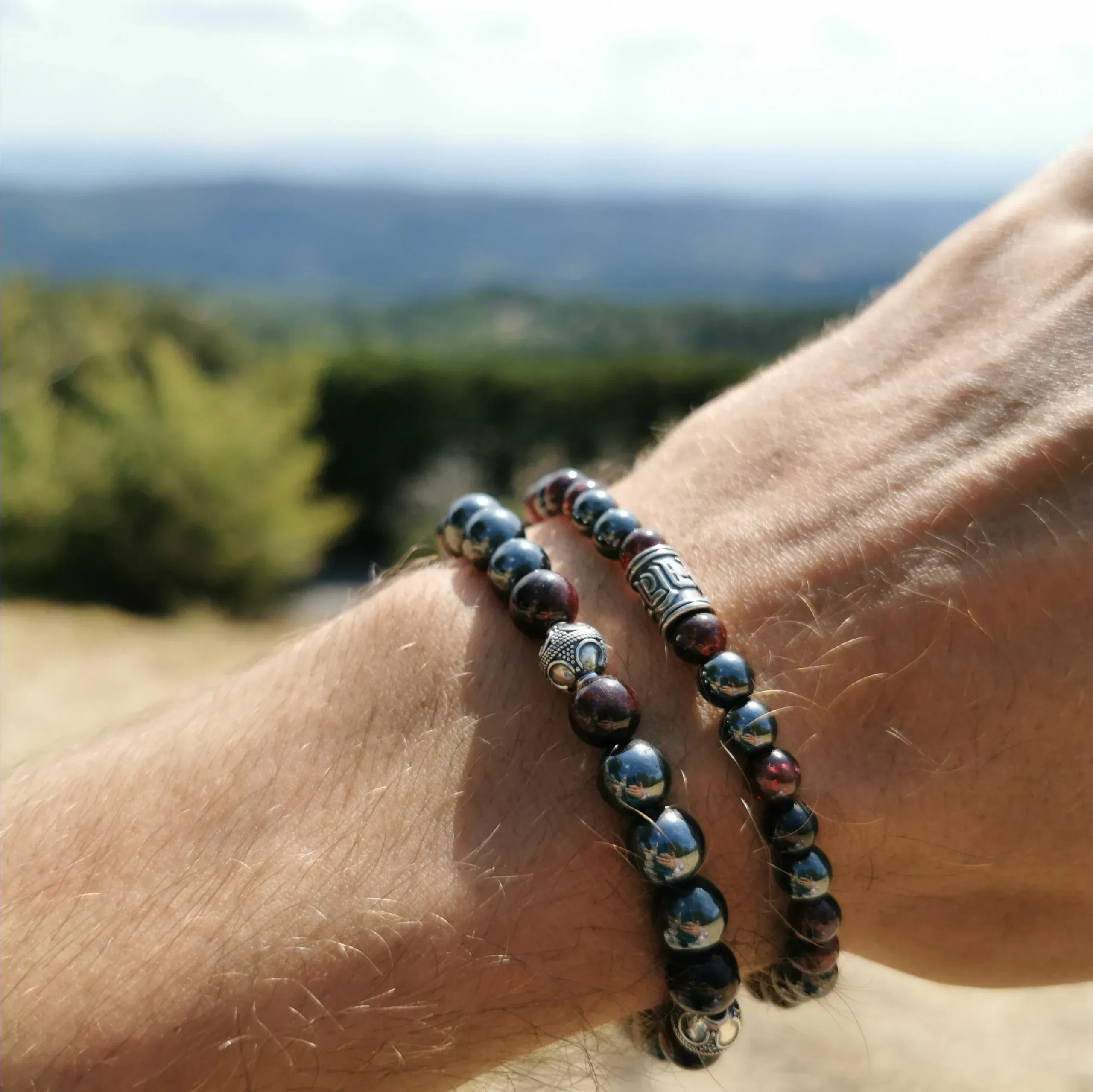 Bracelet Bouddhiste « Confiance » Grenat et Hematite - Argent 925 - 6 mm – Image 2