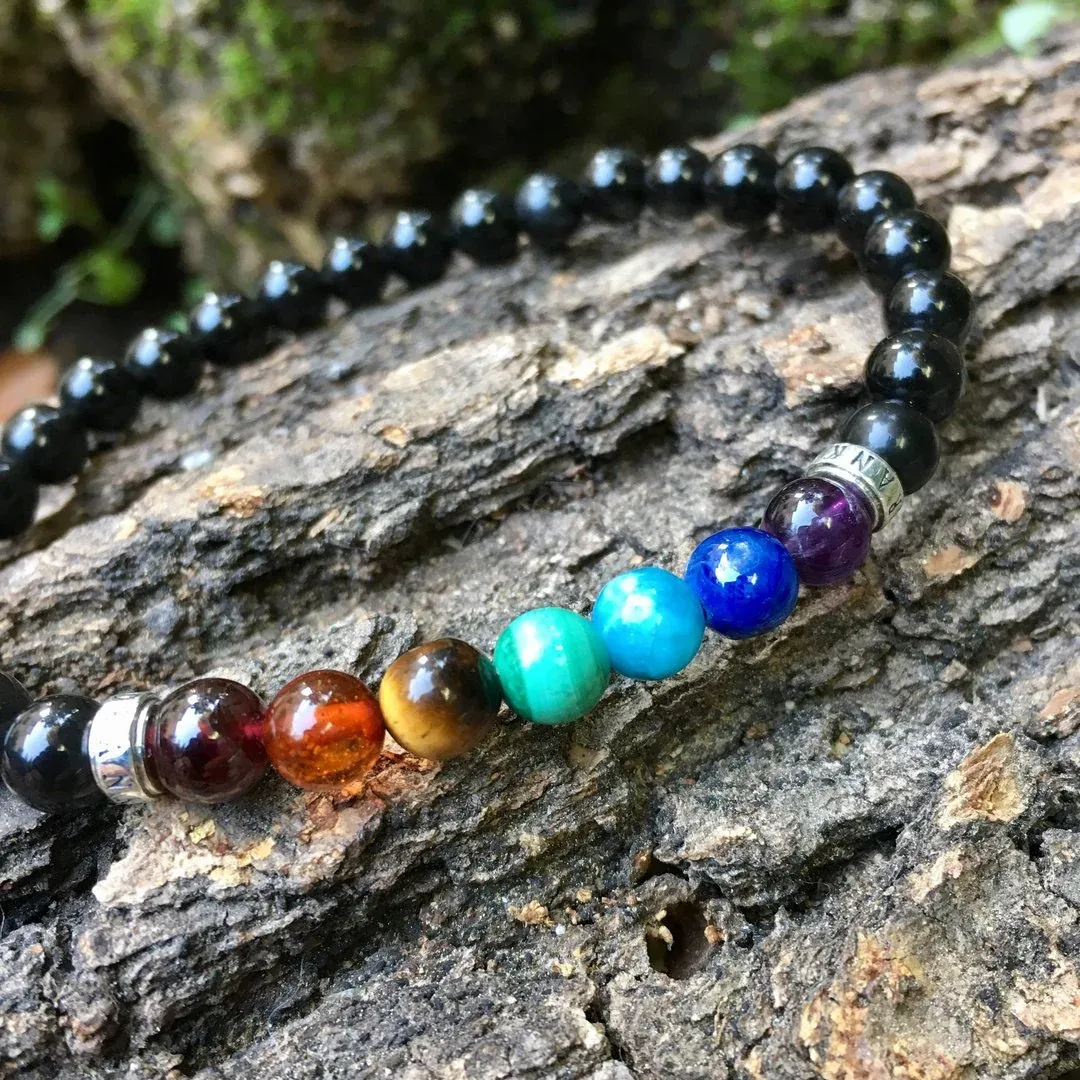 Bracelet 7 chakras « Protection » Tourmaline noire - Argent 925 - 6 mm – Image 2