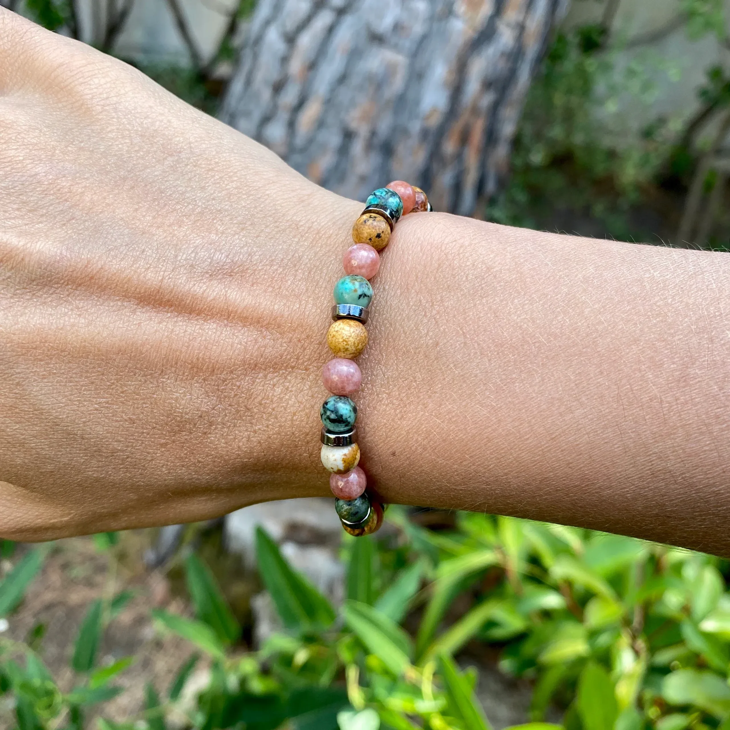 Bracelet « Optimisme » Pierre de Soleil, Jaspe Paysage, Turquoise d'Afrique – Image 2