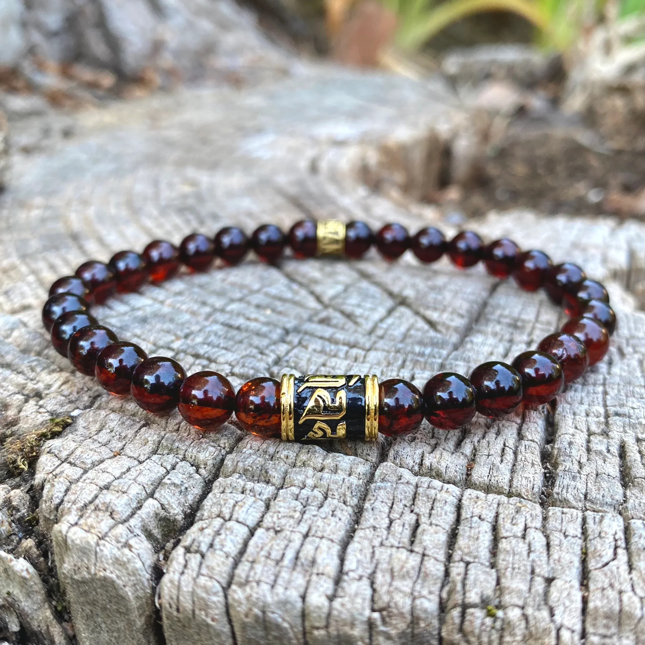 Bracelet LUXE Bouddhiste « Optimisme » Ambre Cerise - 6 mm