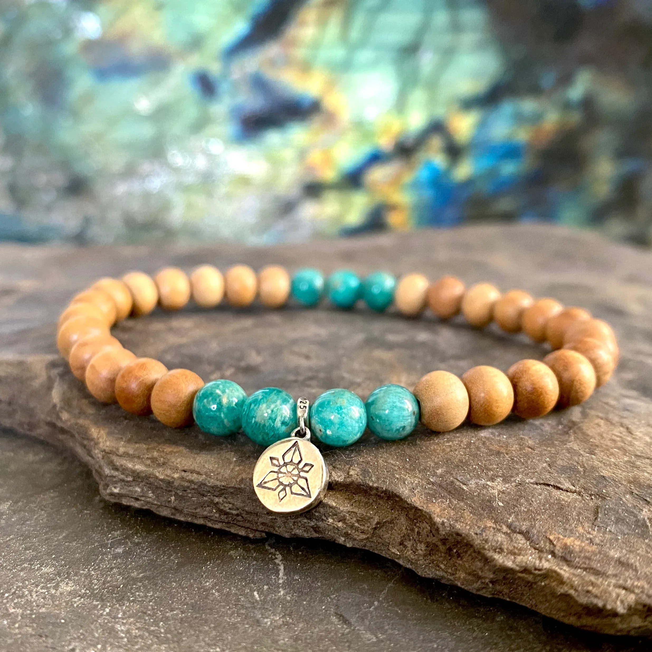 Bracelet Premium « Bien-être et Confiance » Amazonite et Bois de Santal - 6 mm