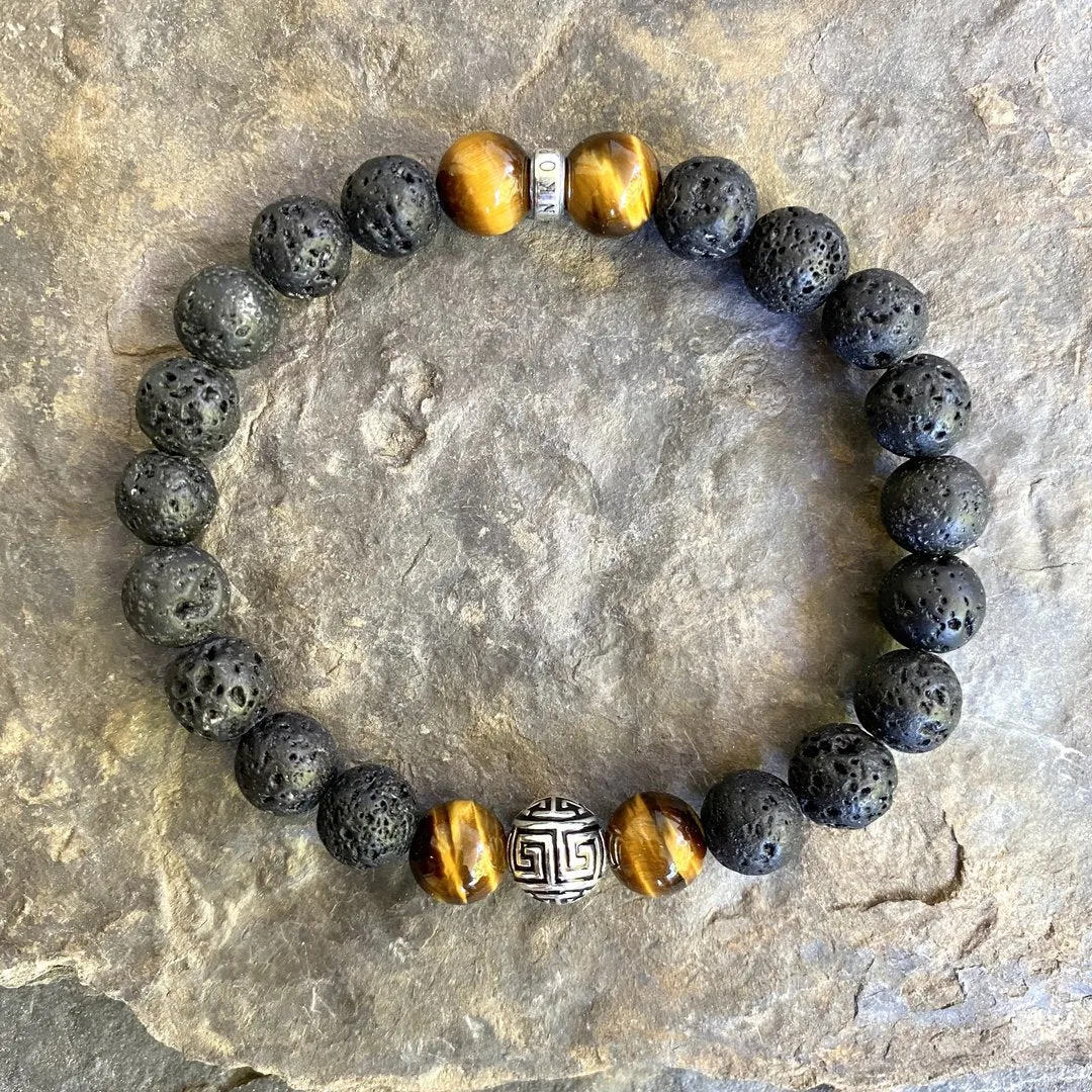 Bracelet Chance « Force » Pierre de Lave & Oeil de Tigre - 8 mm – Image 2