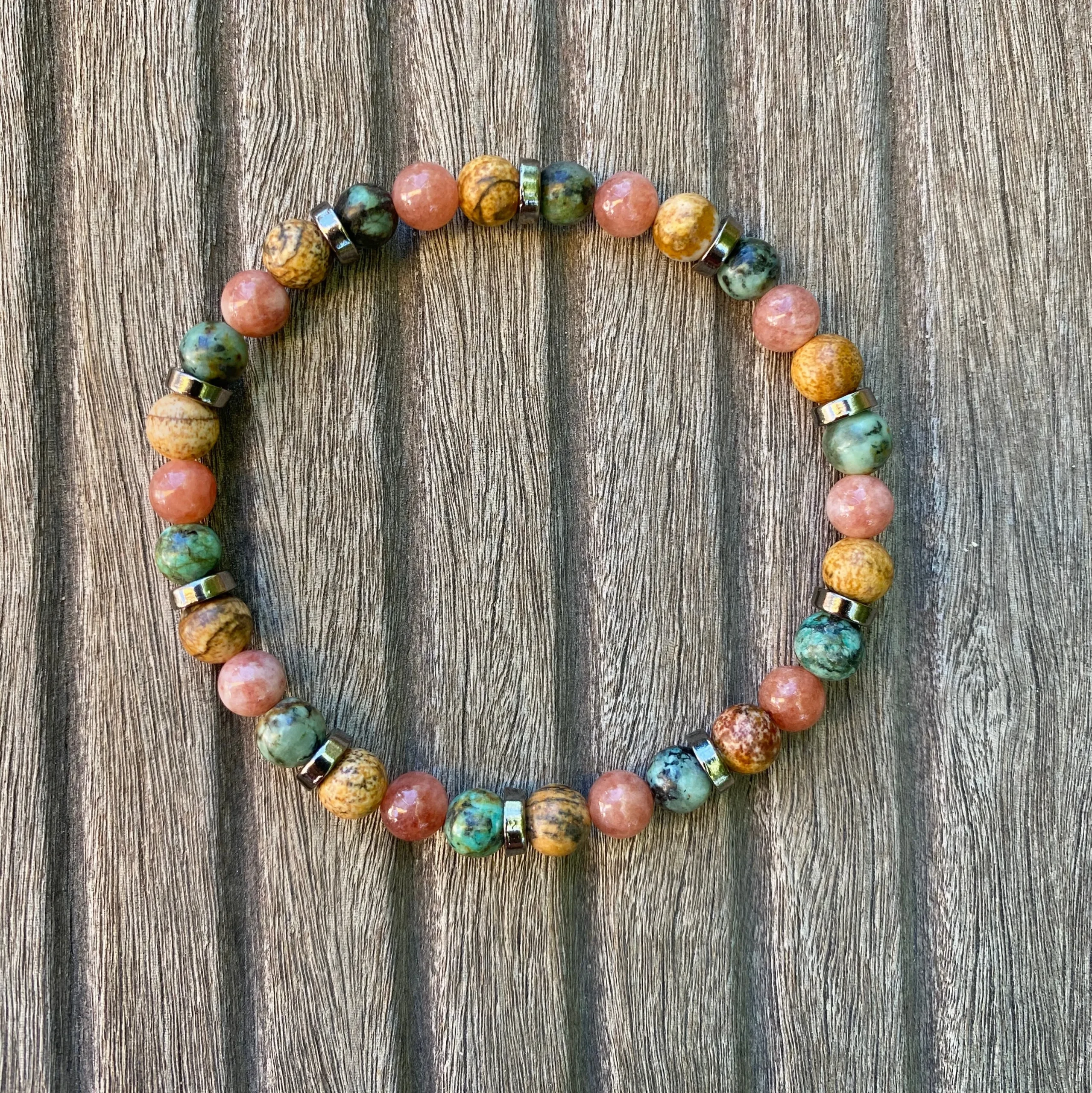 Bracelet « Optimisme » Pierre de Soleil, Jaspe Paysage, Turquoise d'Afrique – Image 3