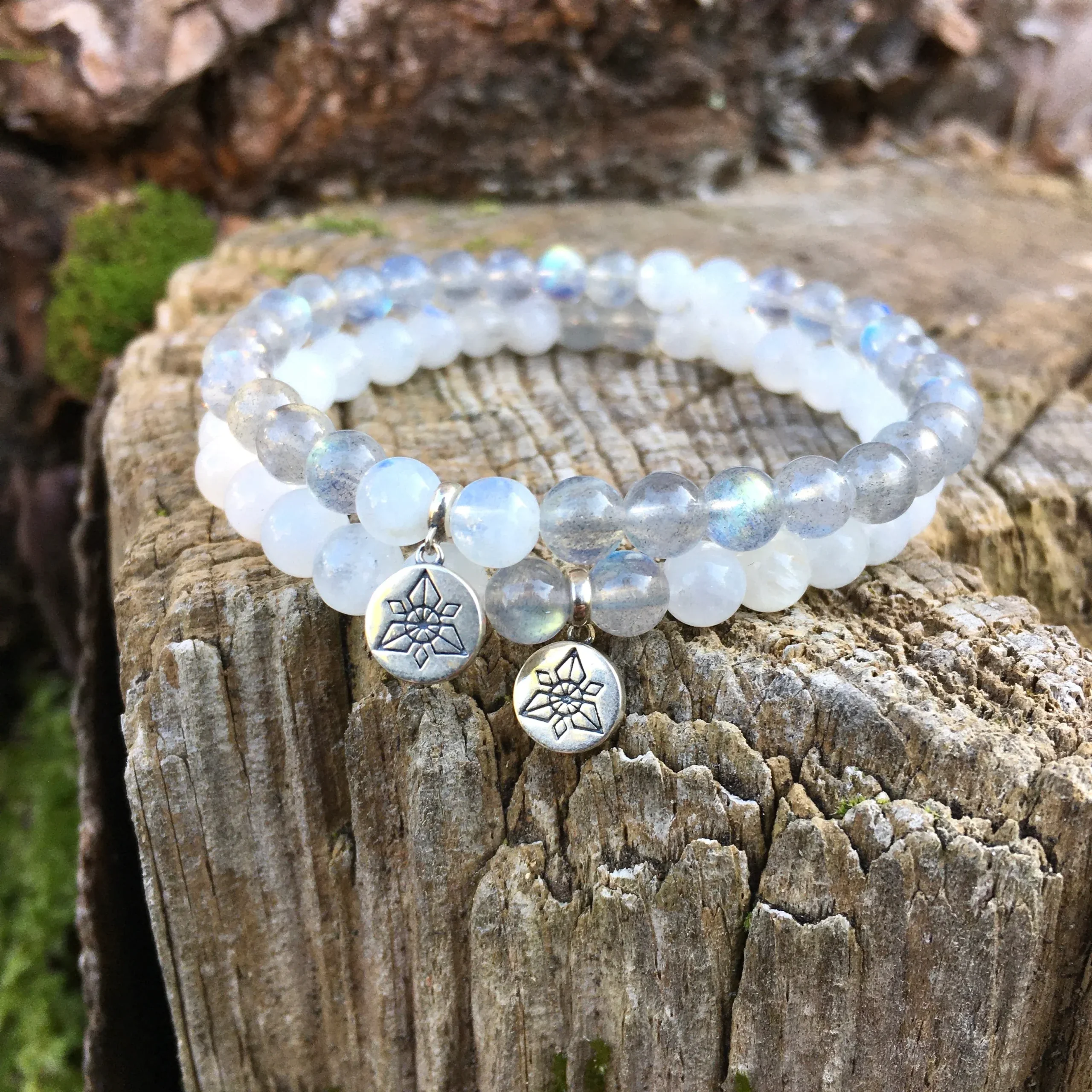 Bracelet Double « Protection et bien-être » Pierre de Lune et Labradorite - 6mm