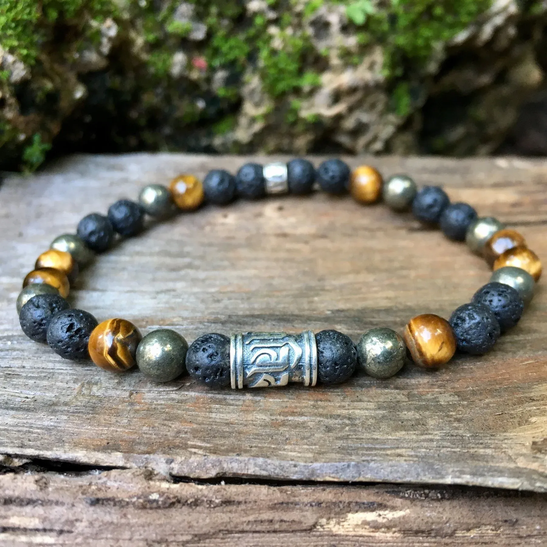 Bracelet Bouddhiste « Courage et Protection » 3 pierres - Argent 925 - 6 mm