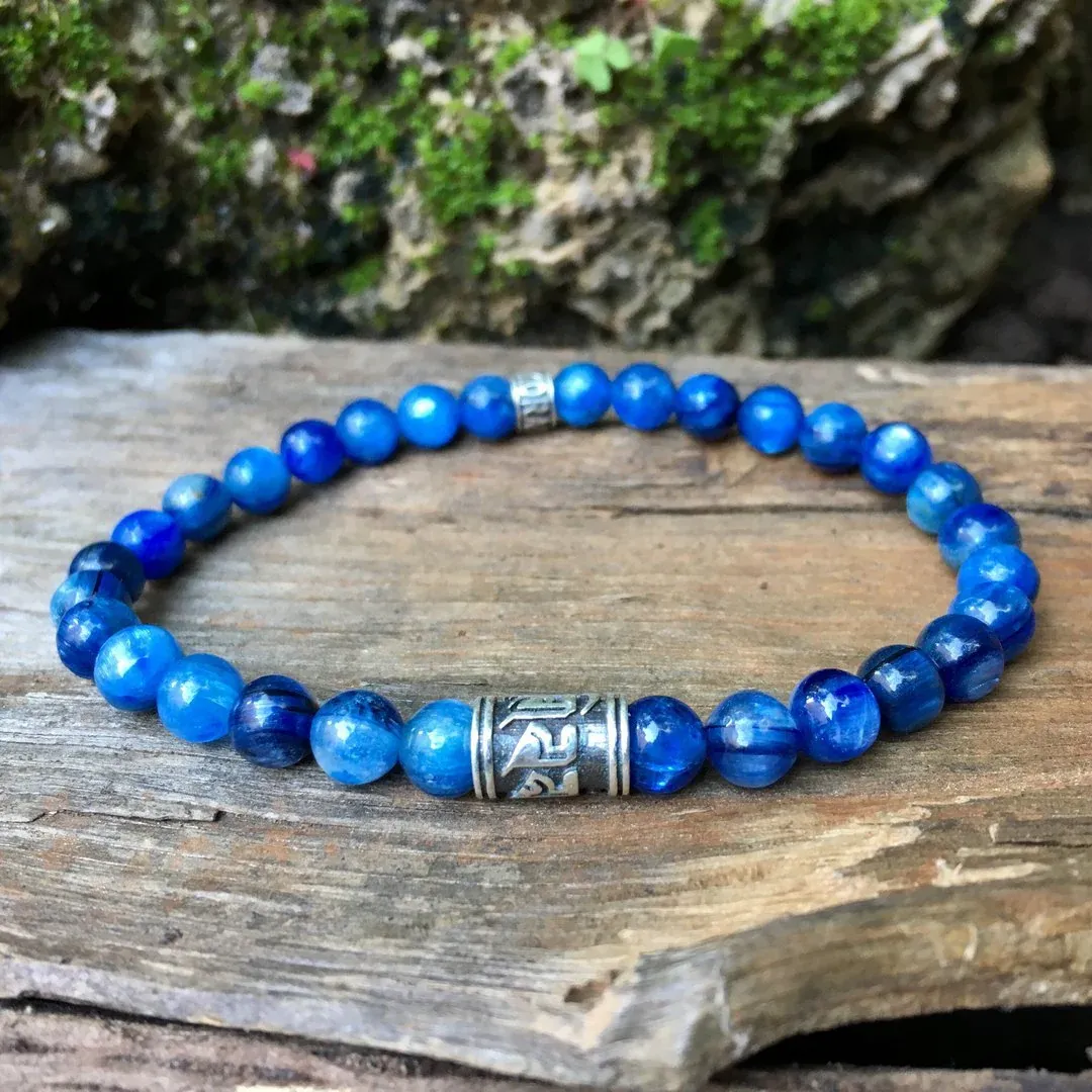Bracelet Luxe Bouddhiste « Positivité » Cyanite - Argent 925 - 6 mm