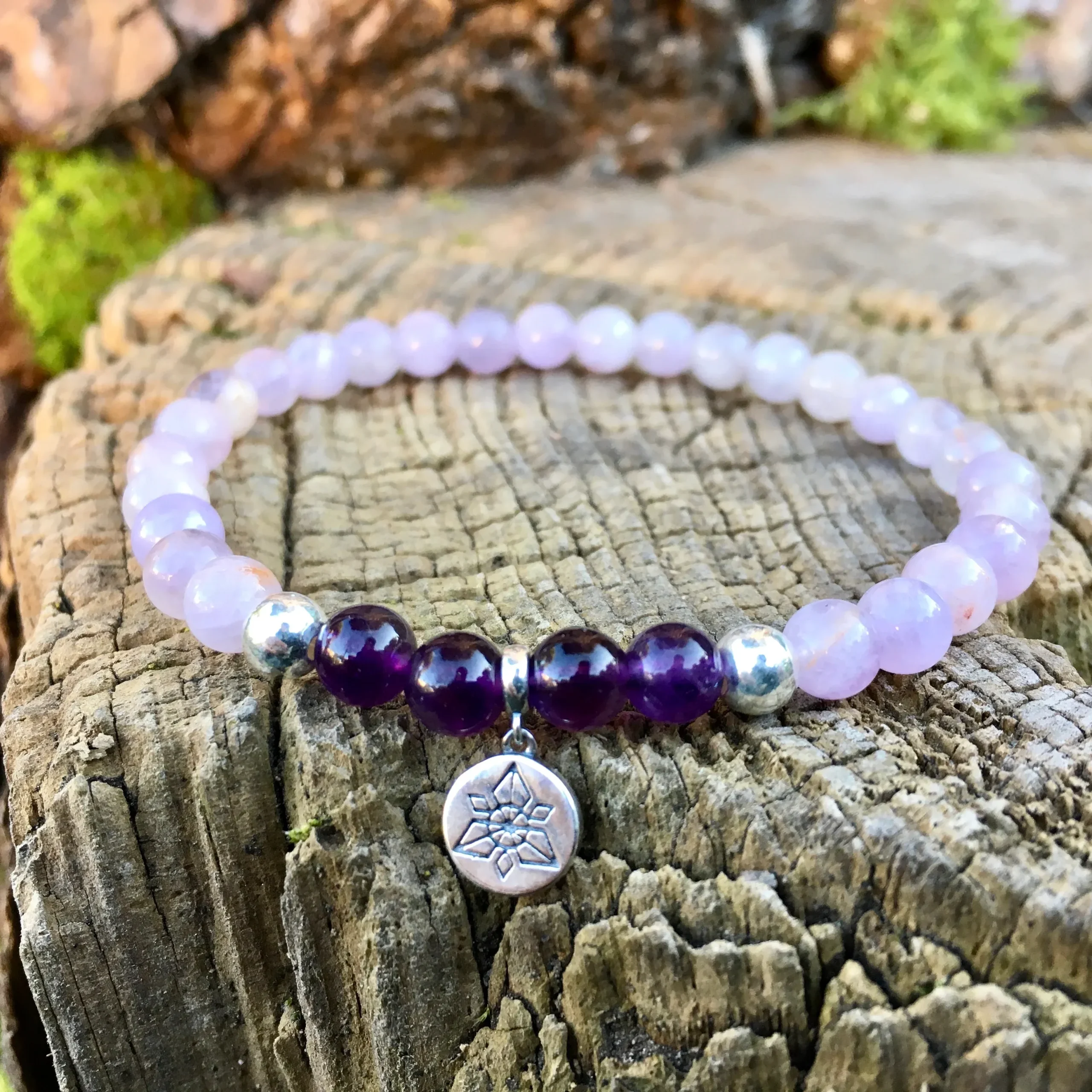 Bracelet « Spiritualité » Améthyste et Kunzite - Argent 925 - 6 mm