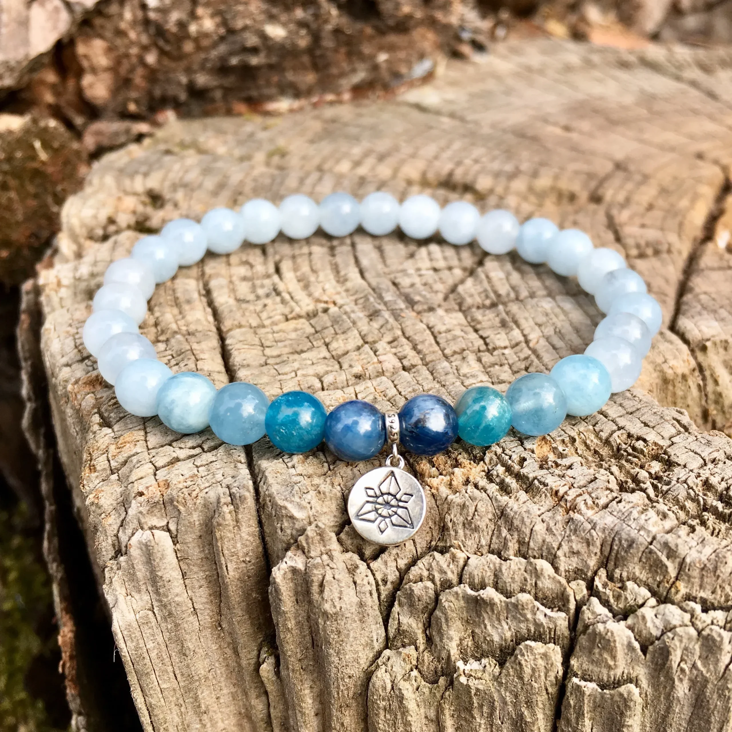 Bracelet Nuance « Courage et Positivité » Cyanite, Apatite et Aigue-Marine - Argent 925 - 6 mm