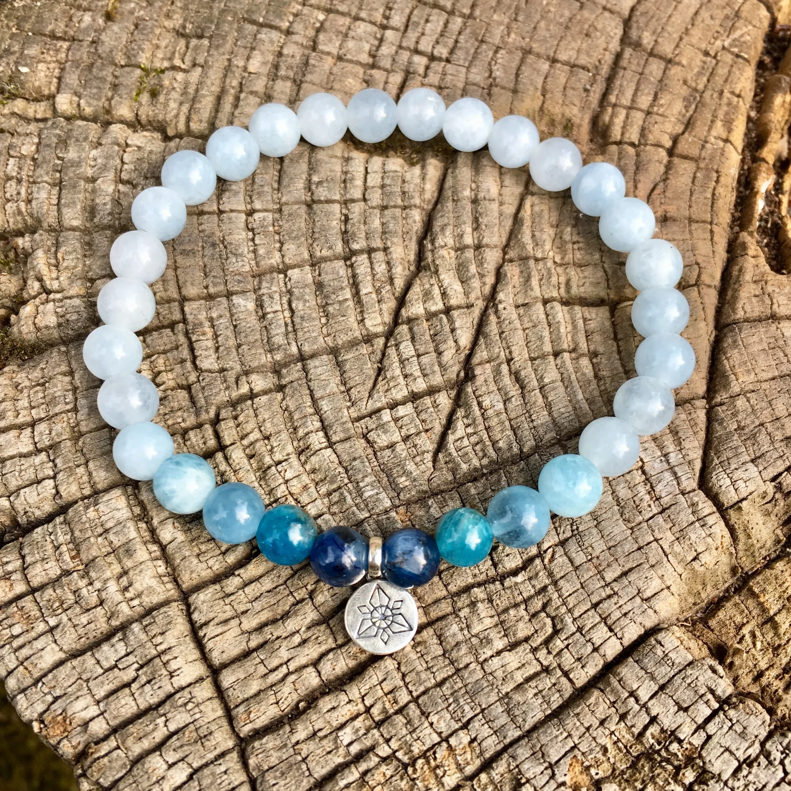 Bracelet Nuance « Courage et Positivité » Cyanite, Apatite et Aigue-Marine - Argent 925 - 6 mm – Image 2